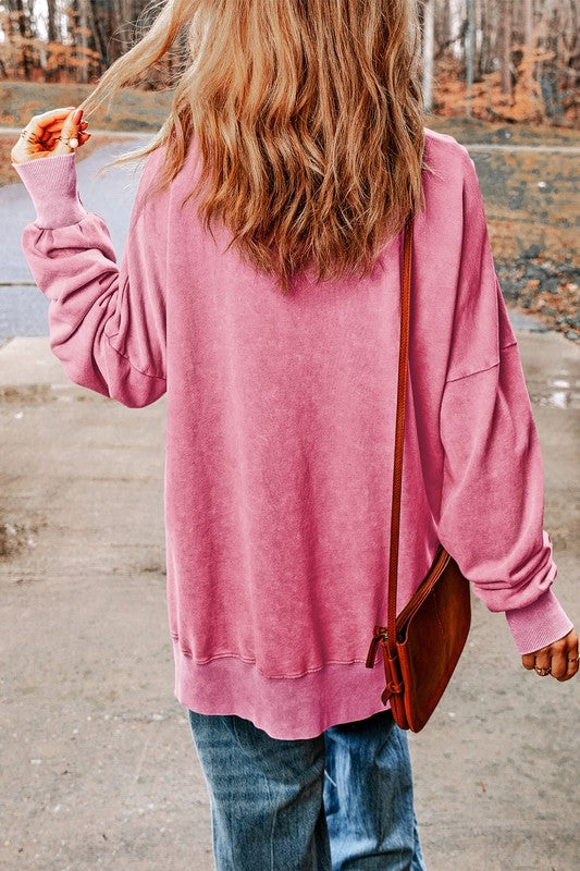 Ribbed Trim Oversized Sweatshirt PINK