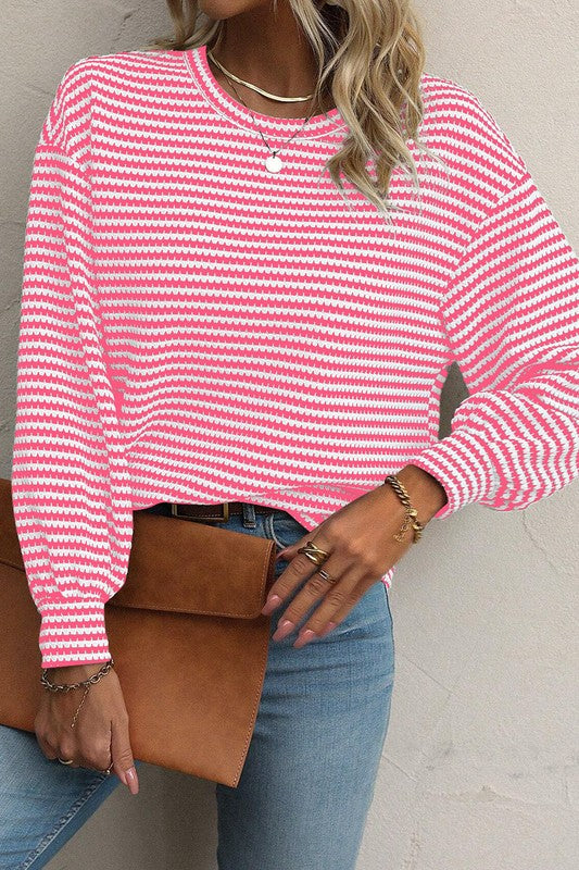 Striped Drop Shoulder Sweater PINK