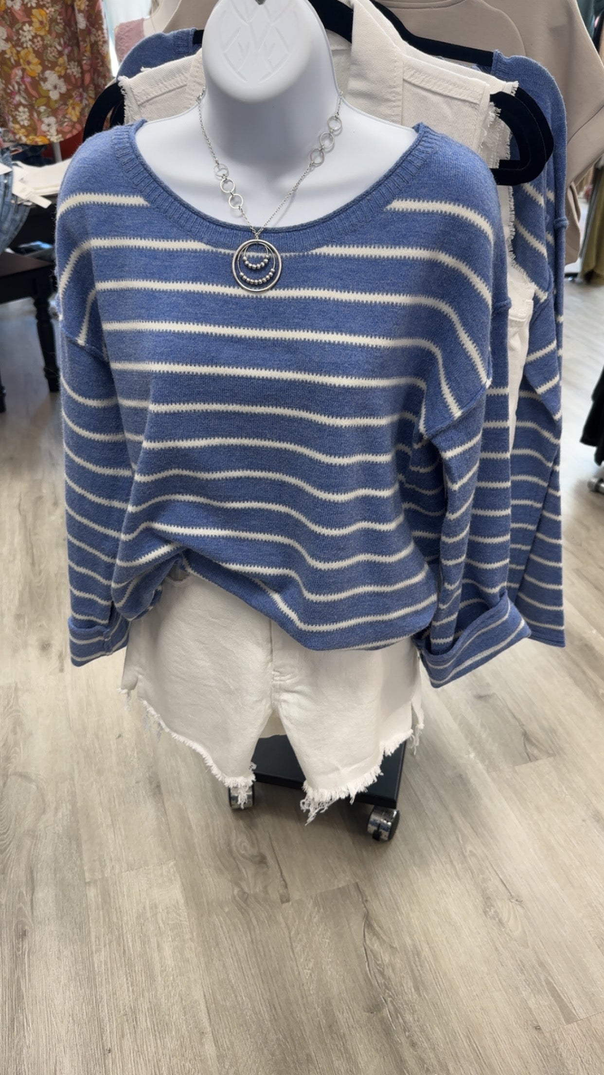 Soft Stripes Relaxed Sweater CORNFLOWER