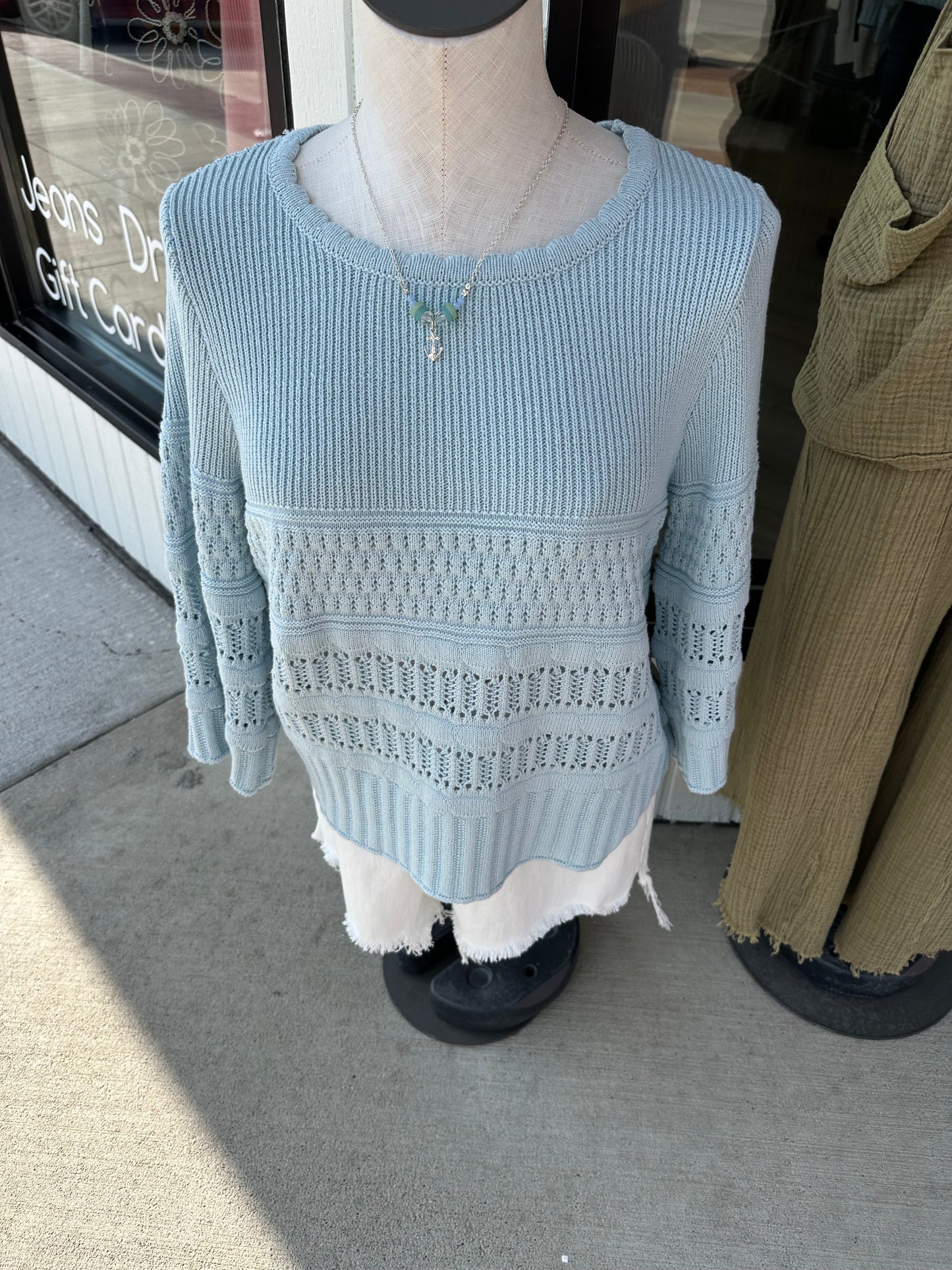 3/4 Sleeve Textured Sweater ICE BLUE