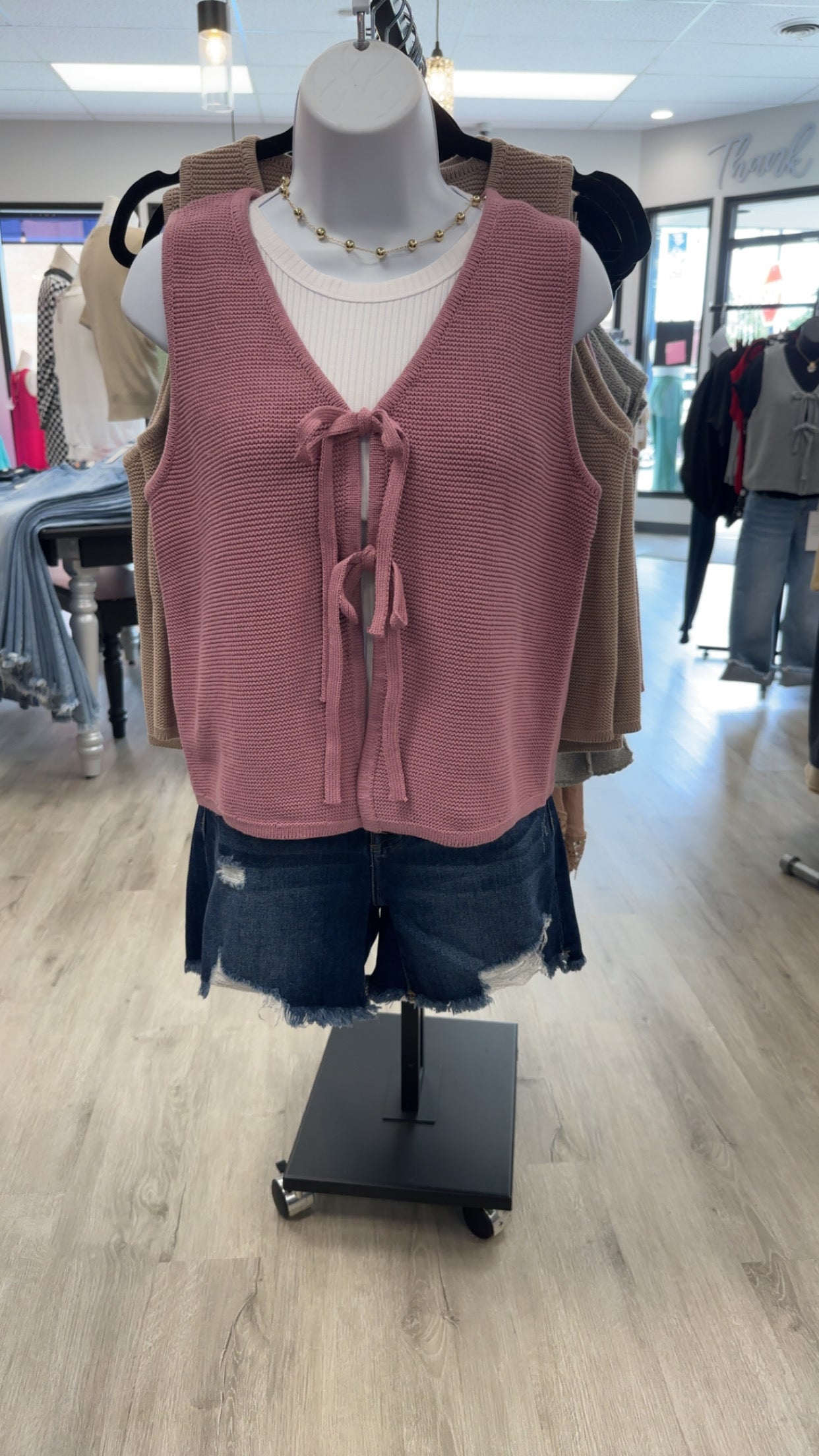 Tie Front Sweater Vest BLUSH