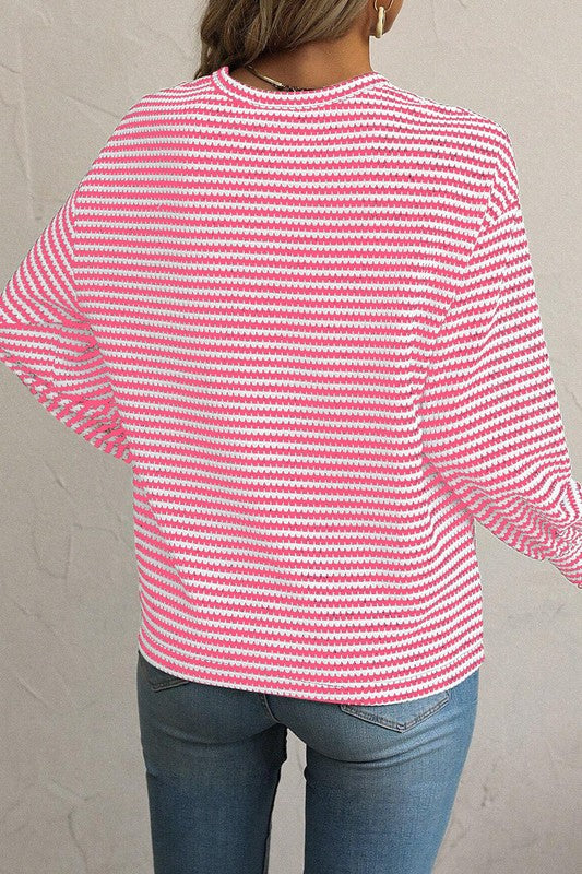 Striped Drop Shoulder Sweater PINK
