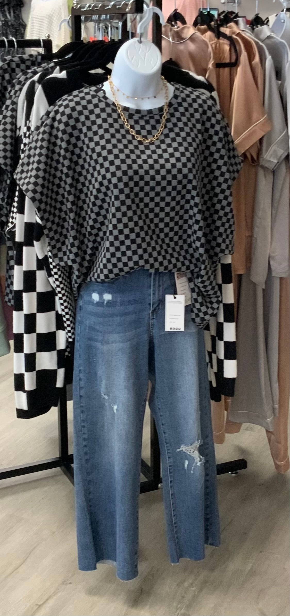 Checkered Dolman Knit BLACK