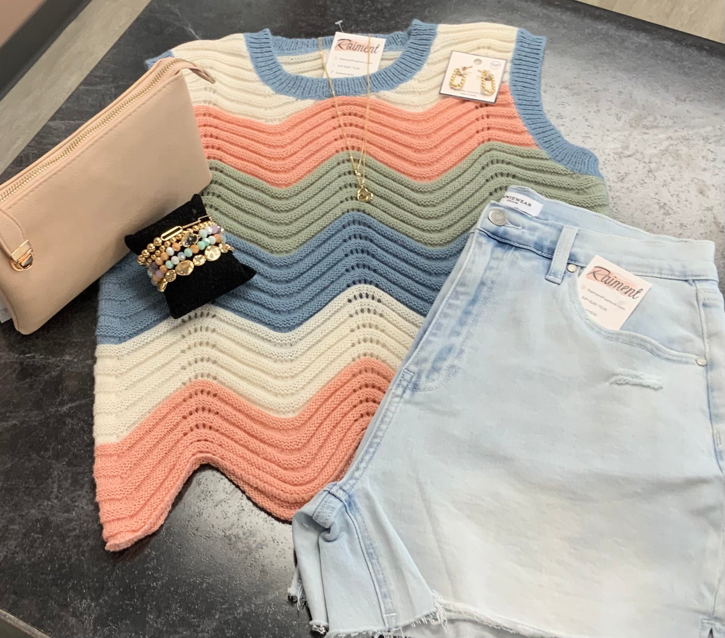 Wave Pointelle Sweater Tank APRICOT