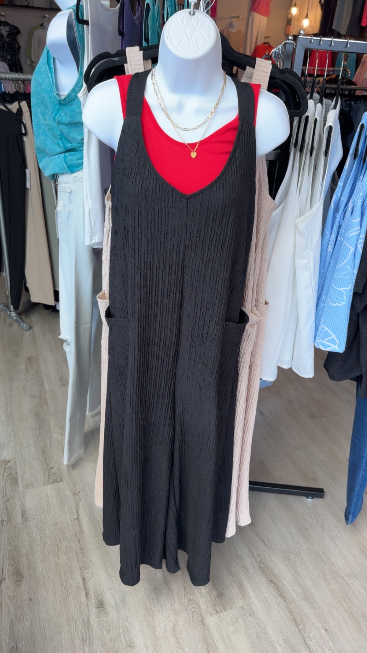 Crinkle Jumper Wide Leg BLACK