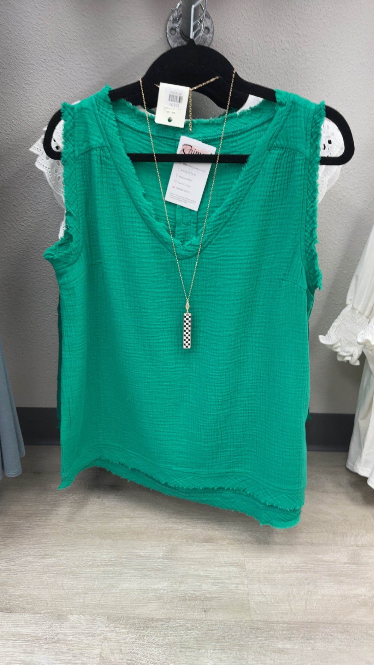 Double Gauze Raw Edge Tank KELLY