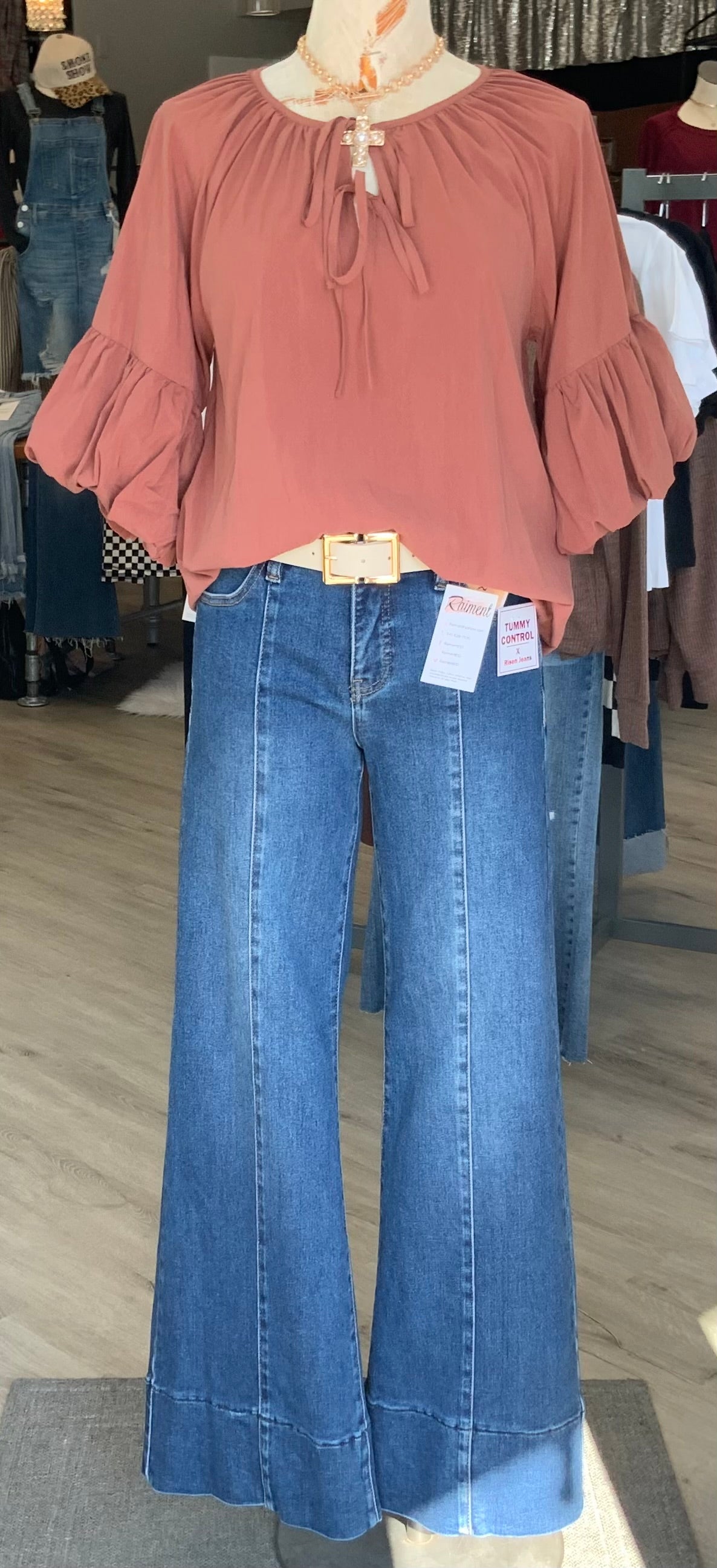 Tie Neck & Balloon Sleeve Blouse TERRACOTTA