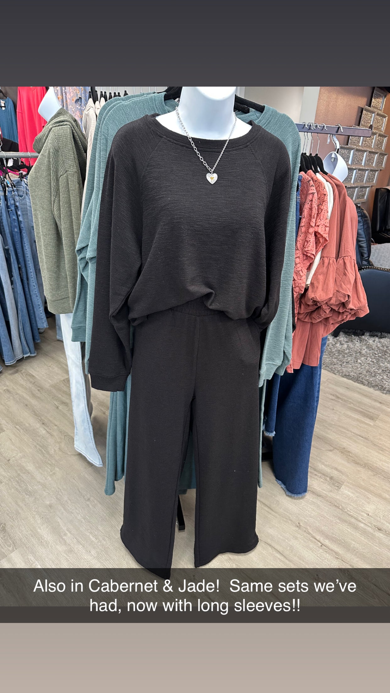 Slub Long Sleeve Top & Pants Set BLACK