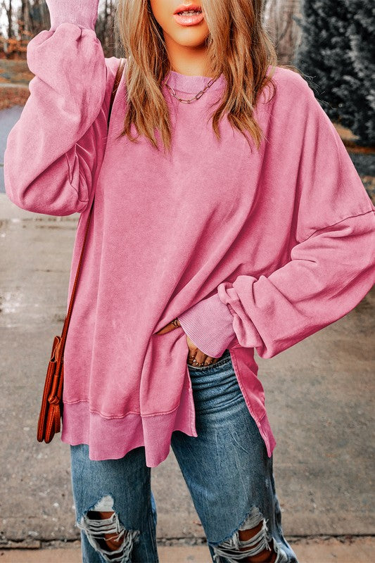 Ribbed Trim Oversized Sweatshirt PINK