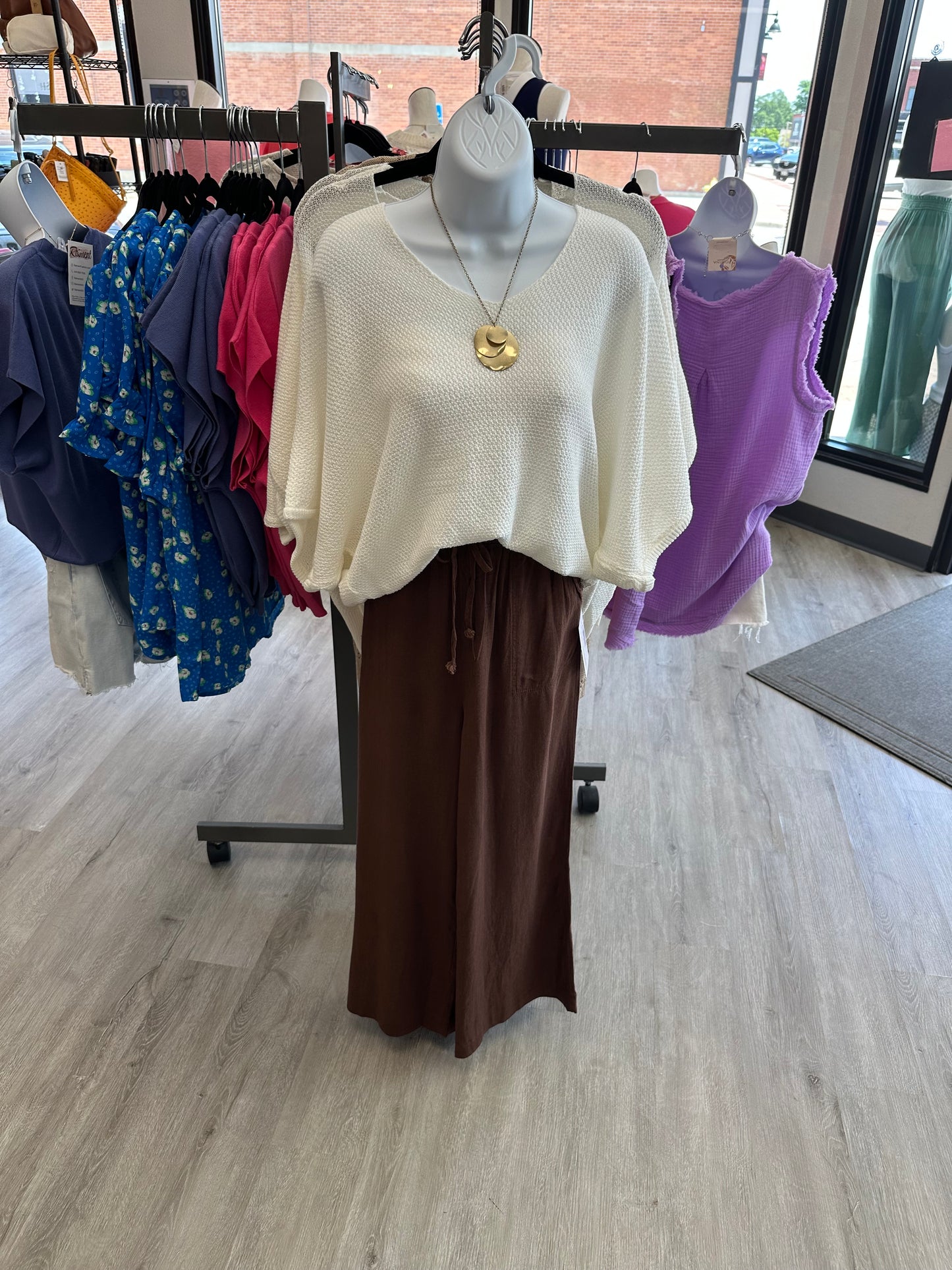 Pocketed Wide Leg Linen Blend BROWN