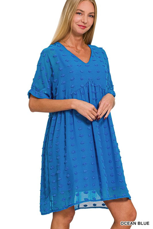 Swiss Dot Babydoll Dress OCEAN