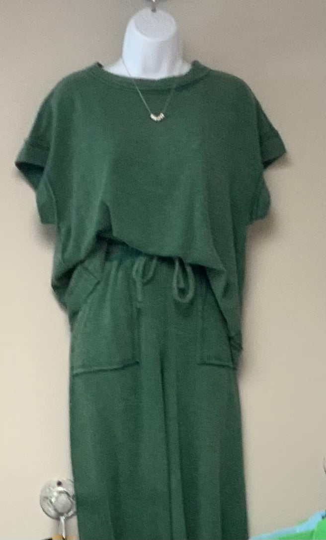 Stone Washed Slub Top & Pant Set GREEN 29.5"