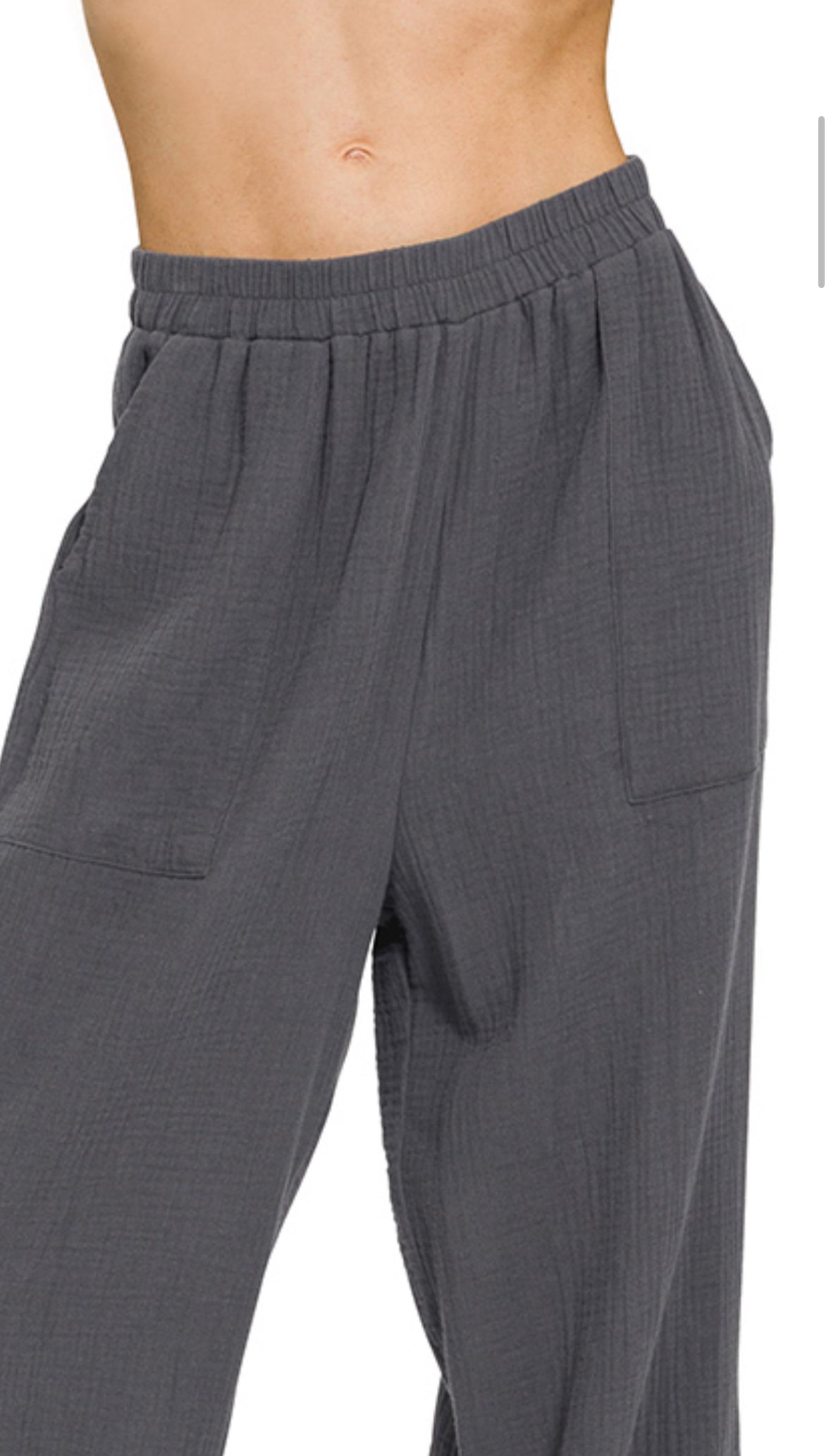Double Gauze Elastic Pants CHARCOAL 29"