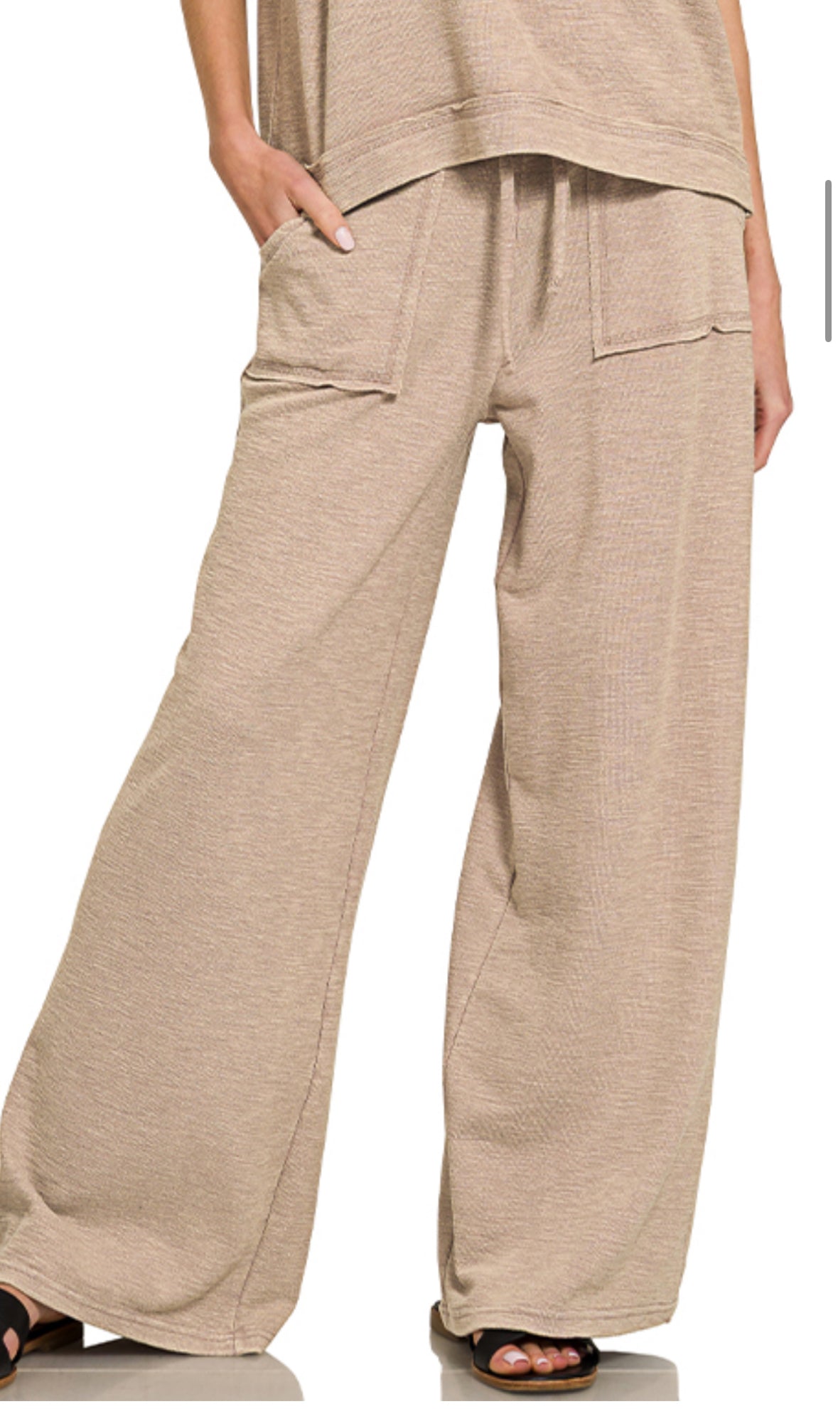 Stone Washed Slub Top & Pant Set MOCHA 29.5"