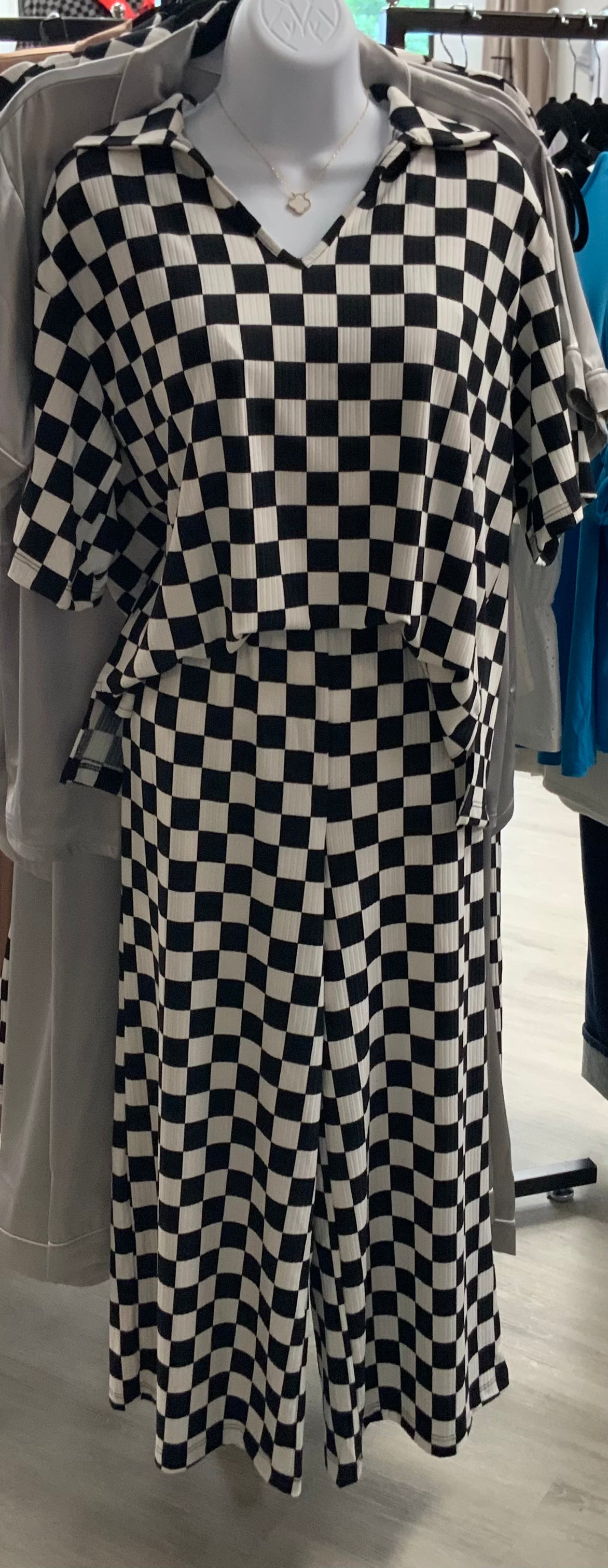 Pocketed Checkered Pants B&W