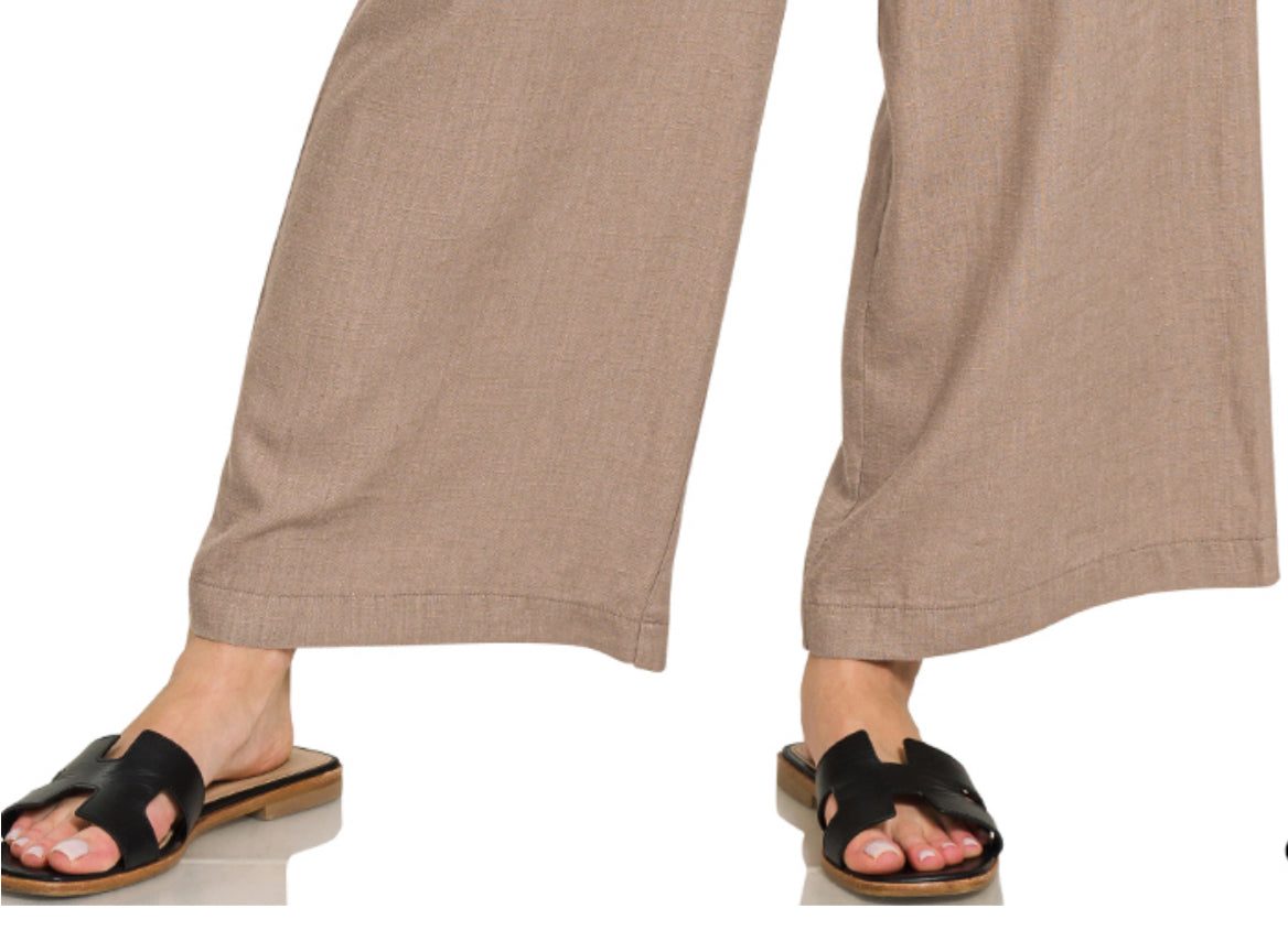 Pocketed Wide Leg Linen Blend COCOA