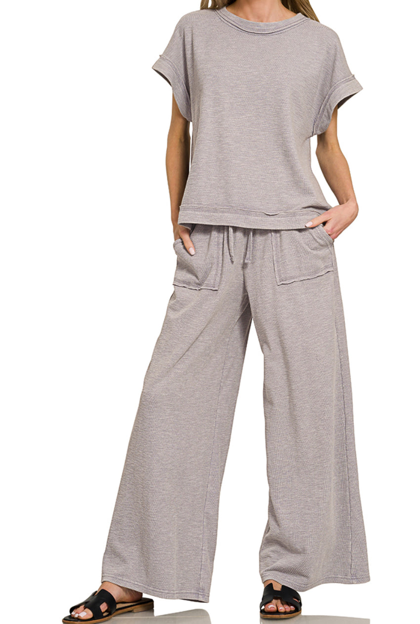 Stone Washed Slub Top & Pant Set SLEET 29.5"