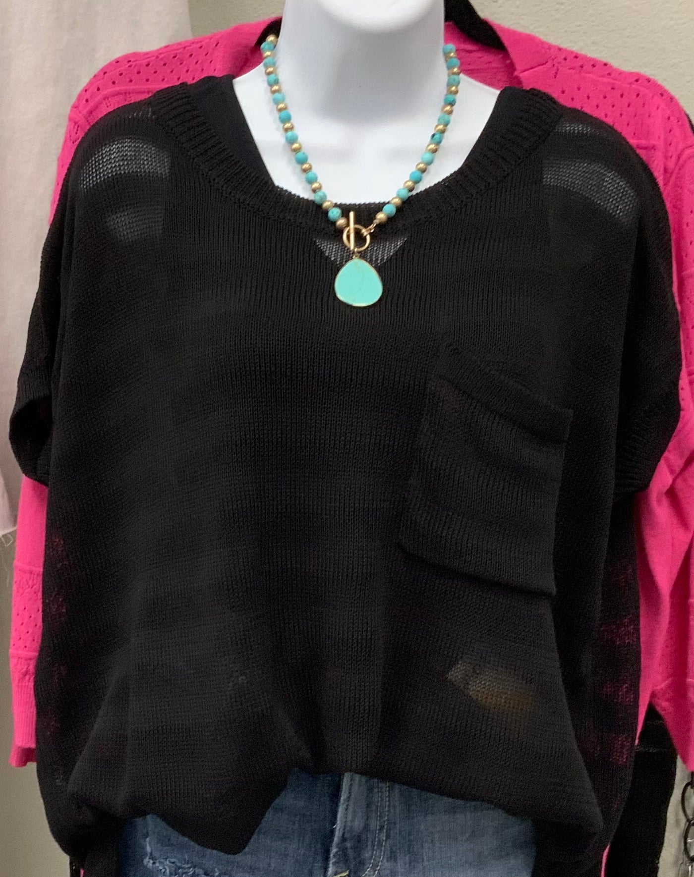 Sheer Cap Sleeve Sweater BLACK