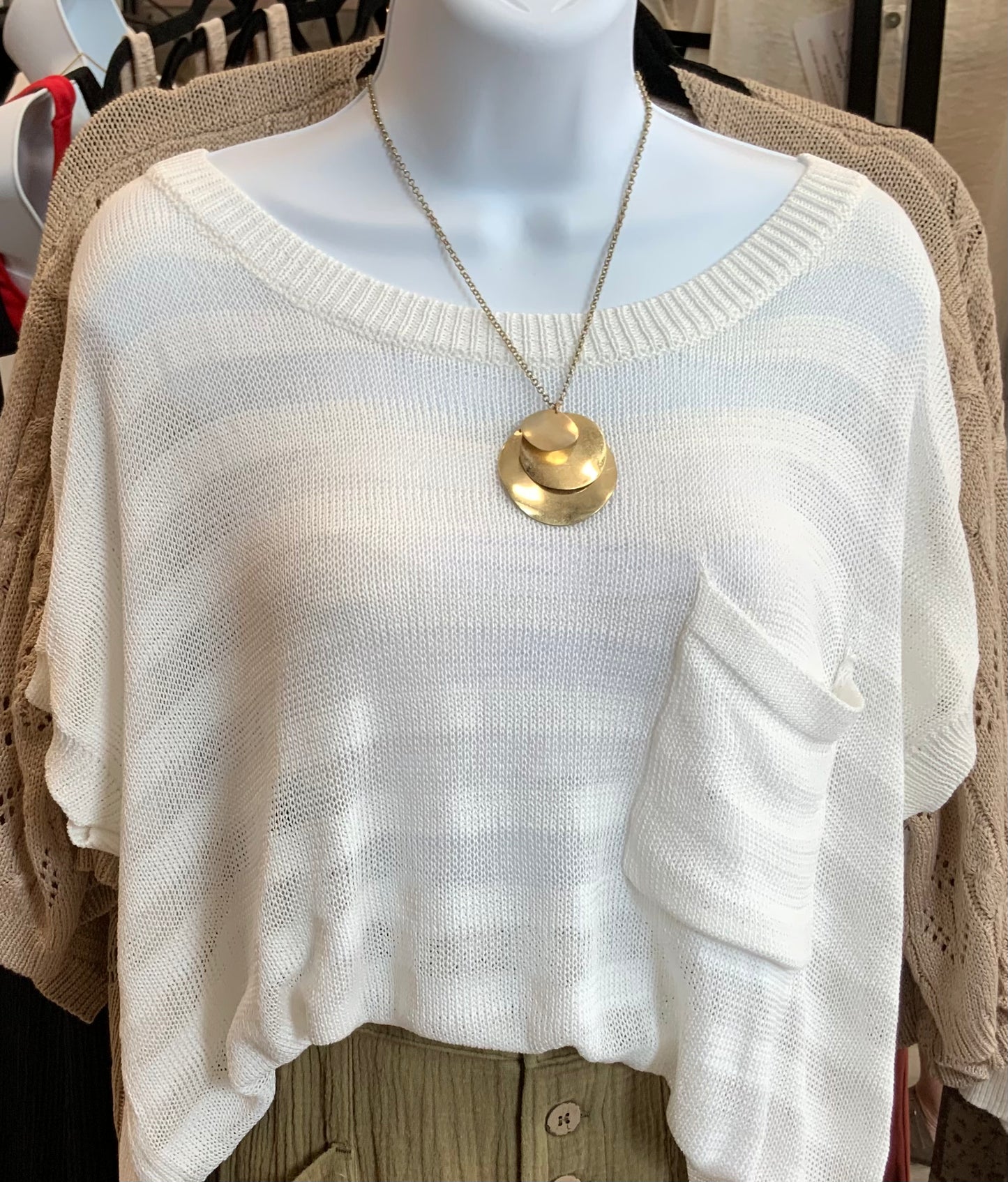 Sheer Cap Sleeve Sweater WHITE