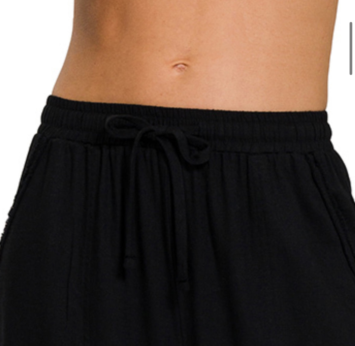 Pocketed Wide Leg Linen Blend BLACK