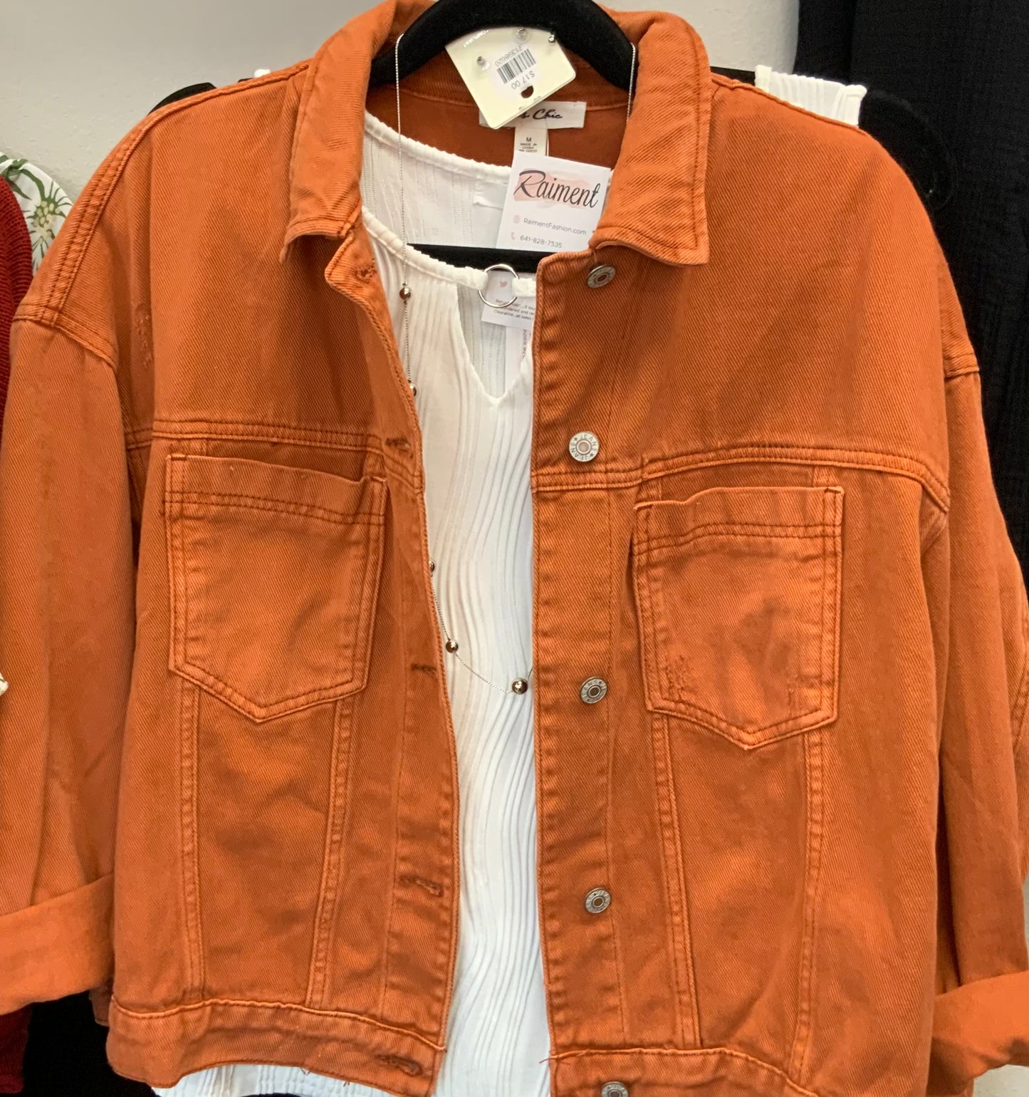 Distressed Denim Jacket RUST
