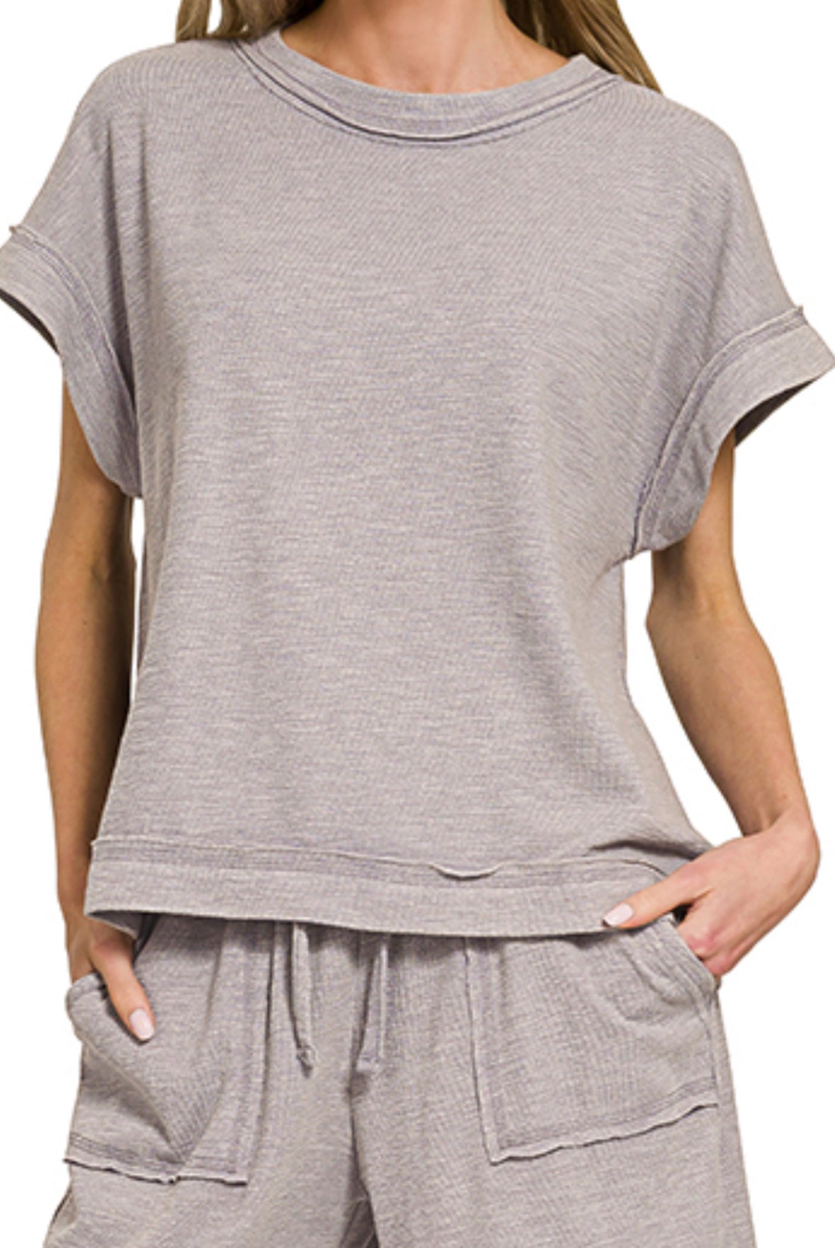 Stone Washed Slub Top & Pant Set SLEET 29.5"
