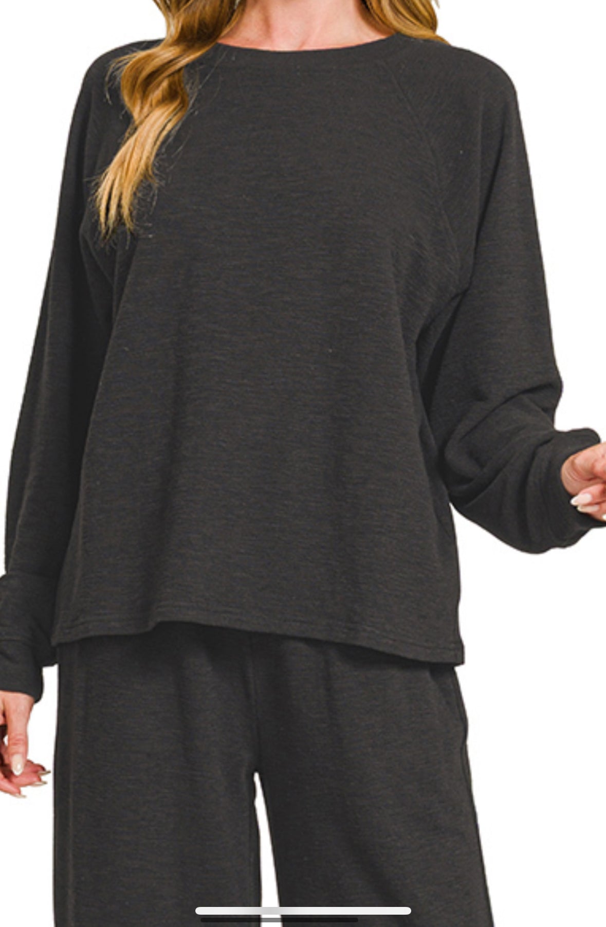 Slub Long Sleeve Top & Pants Set BLACK