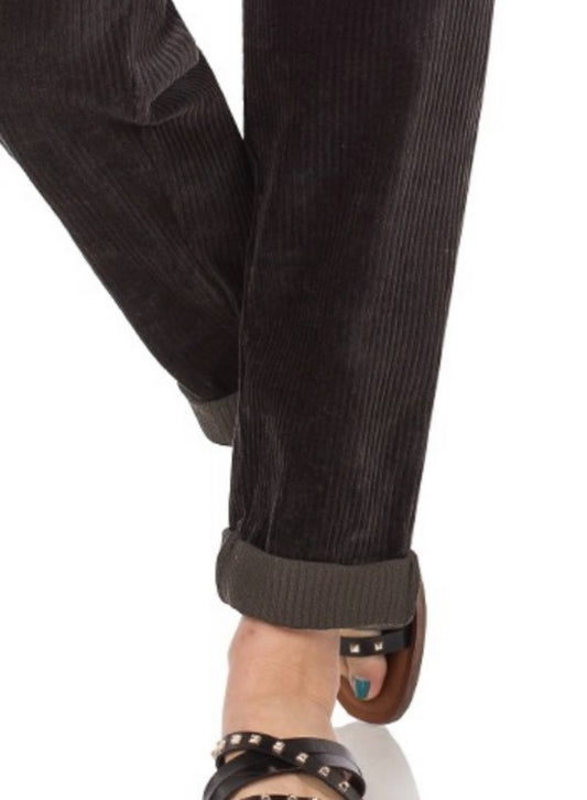 Velour Corduroy Cuffed Jeggings BLACK