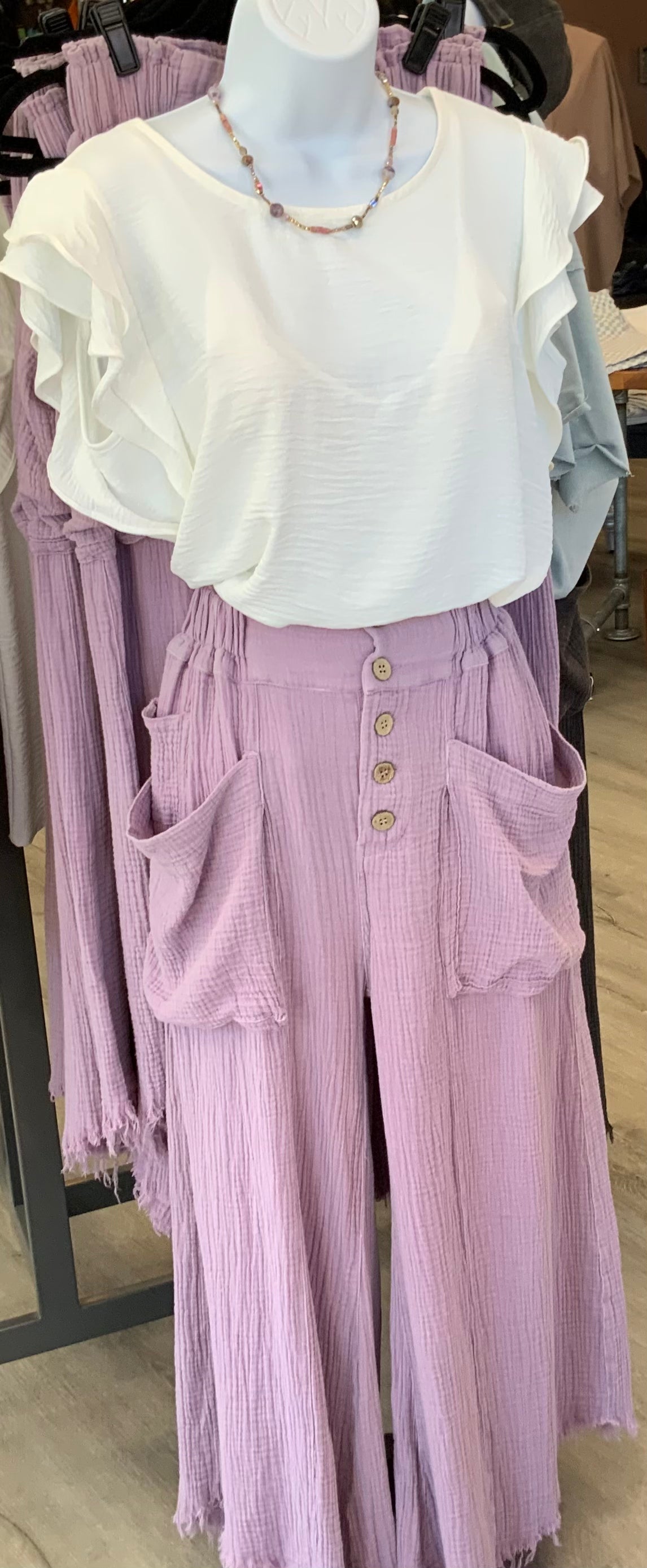 Mineral Wash Fray Boho Pant VINTAGE VIOLET