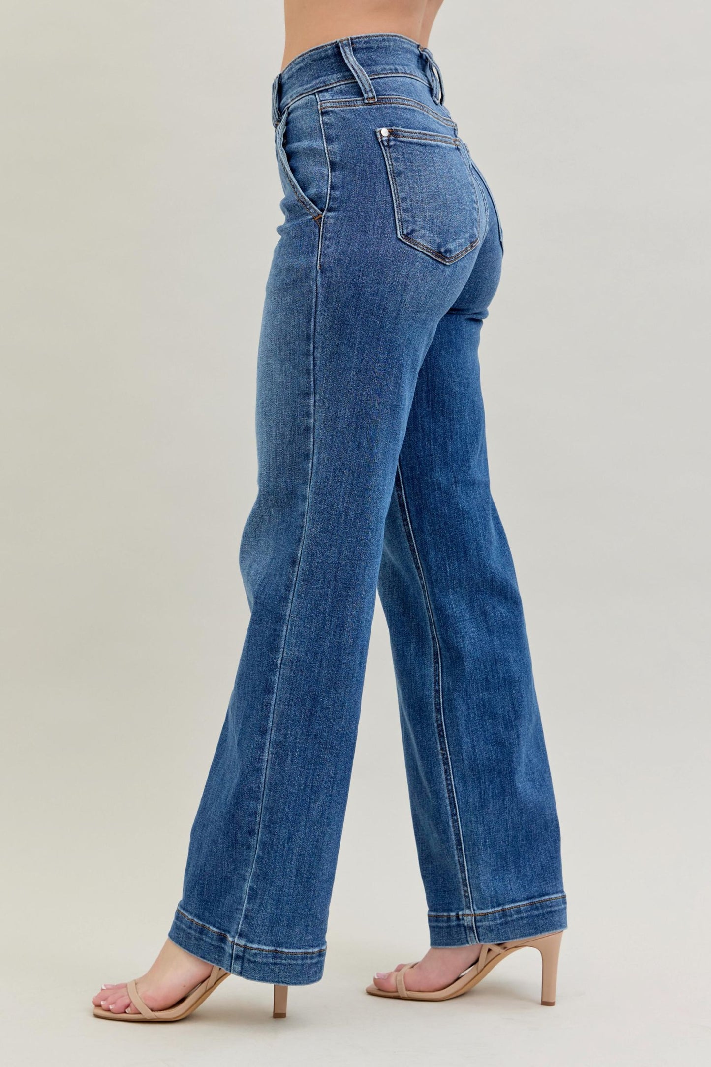 JUDY BLUE 2 Button Wide Leg HR 32"