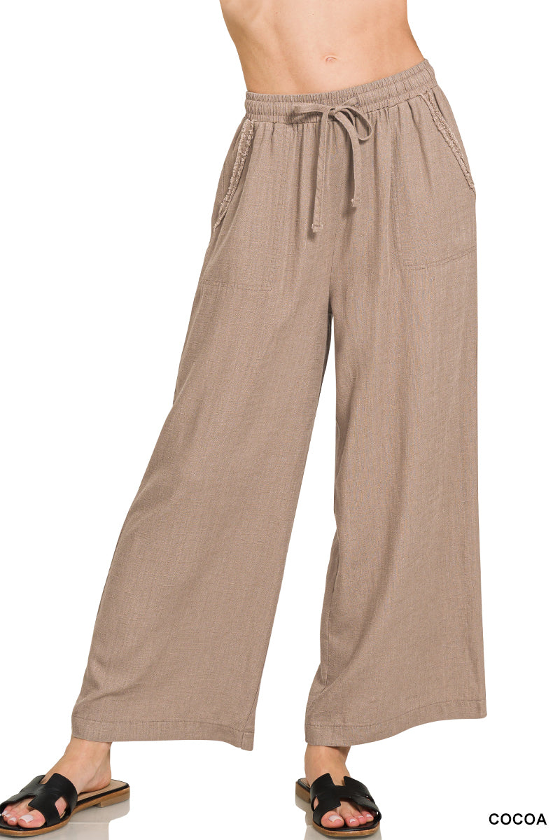 Pocketed Wide Leg Linen Blend COCOA