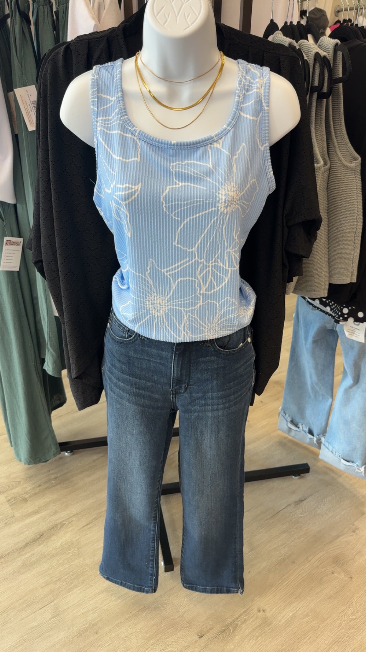 Floral Ribbed Tank BLUE