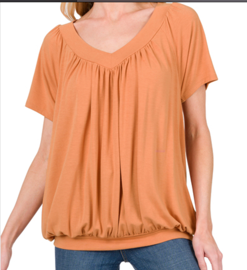 V-Neck Short Sleeve Shirring BUTR ORG