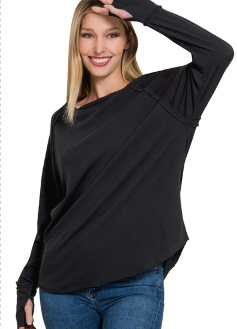 Raglan Sleeve Thumbhole BLACK