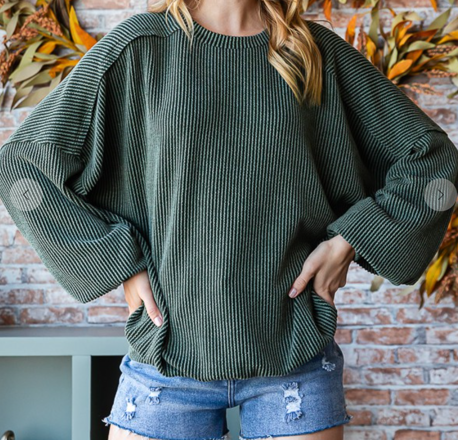 Oversized Ribbed Sweatshirt OLIVE
