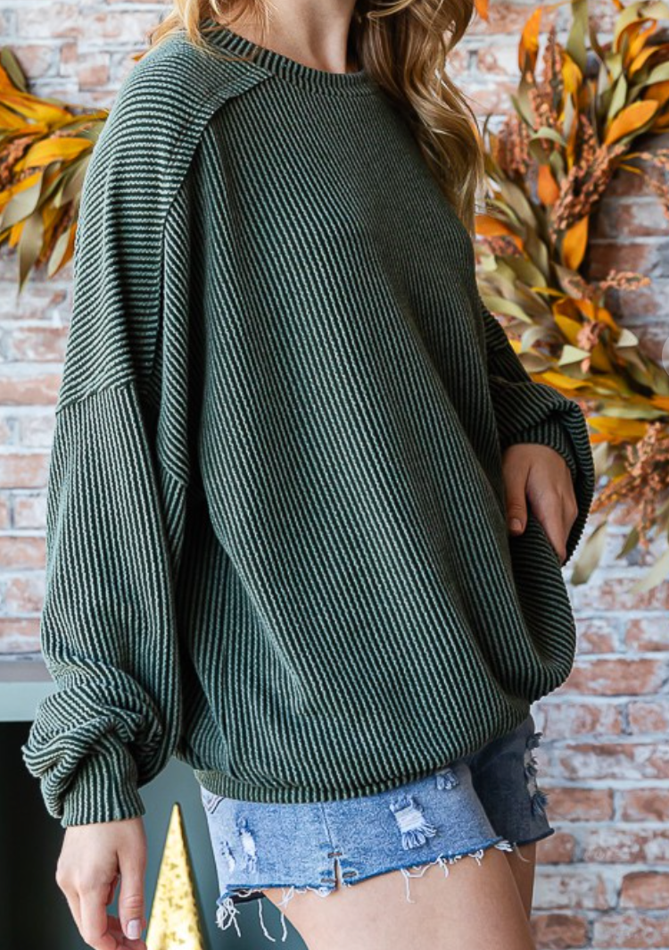Oversized Ribbed Sweatshirt OLIVE