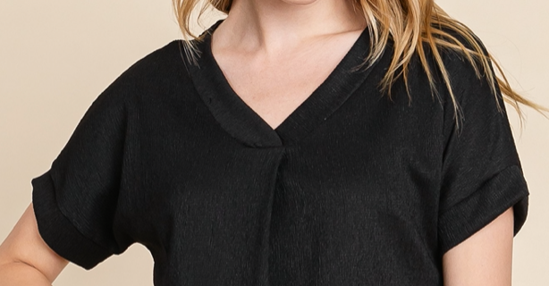 Crinkle V~Neck Dress BLACK