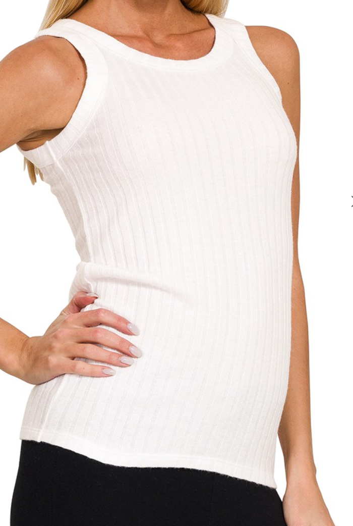 Ribbed Scoop Neck Tank OFF WHITE