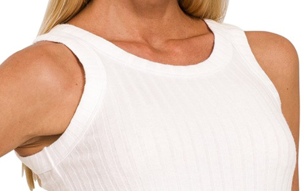 Ribbed Scoop Neck Tank OFF WHITE