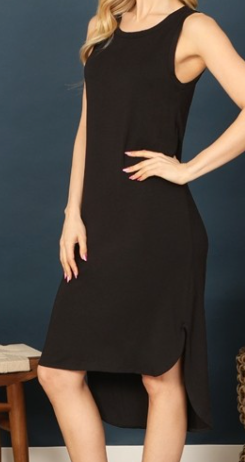 VNeck Sleeveless Pleated Detail Dress BLACK