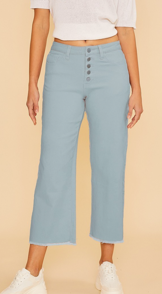 Frayed HR Stretch Crop Denim 26" DUCKEGG BLUE