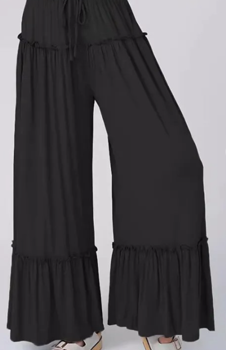 Wide Leg Splicing Pants BLACK