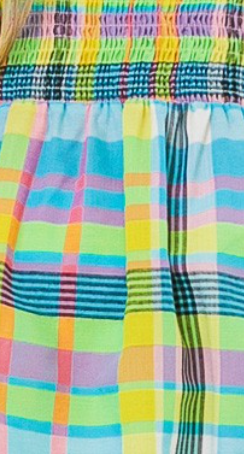 Plaid Smocking Ruffle Sleeve MULTI