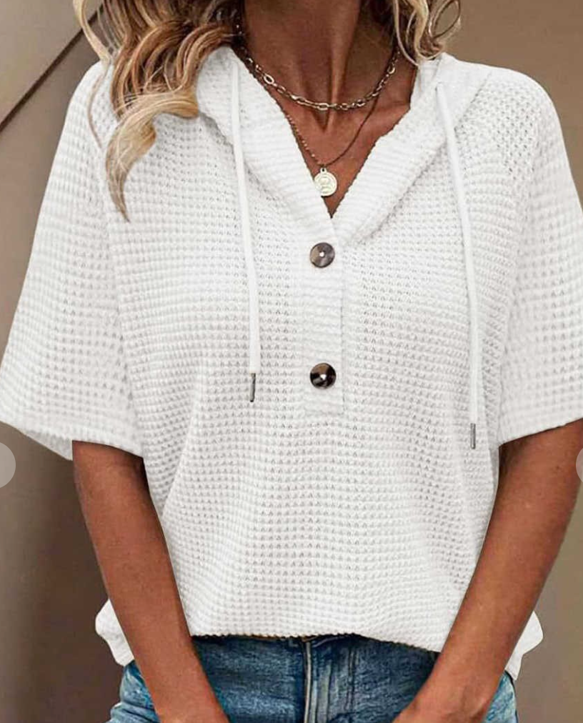 Waffle Texture Hoodie WHITE