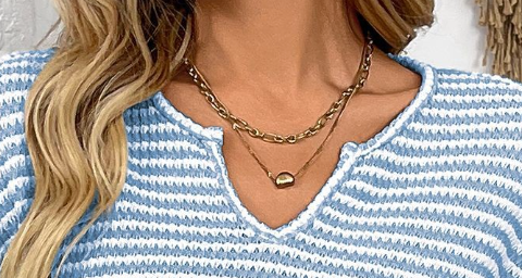 V~Neck Striped Sweater SKY