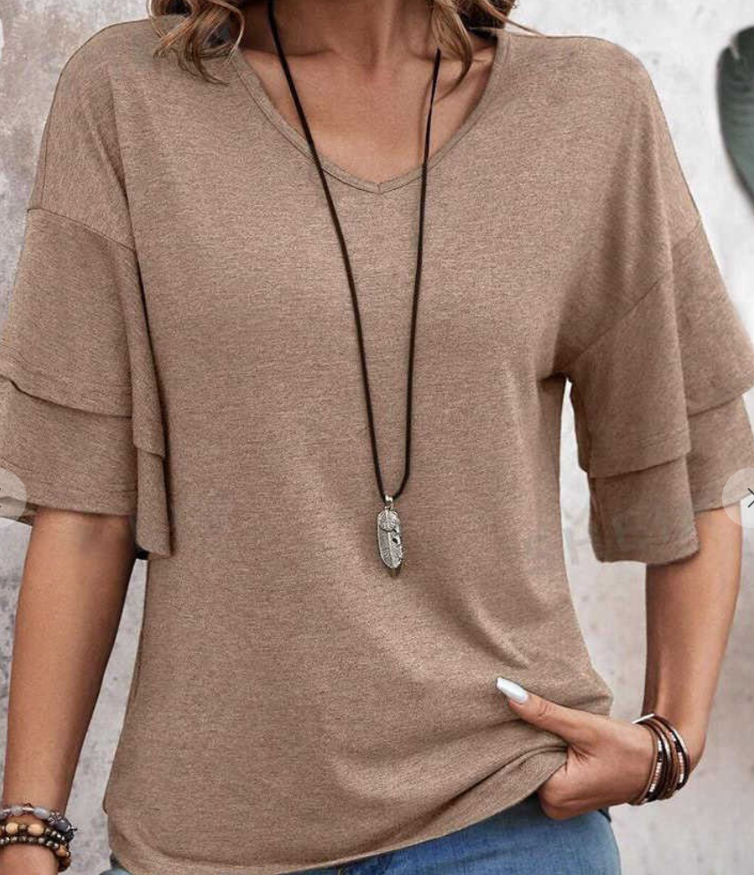 V~Neck Double Layer Sleeve MOCHA