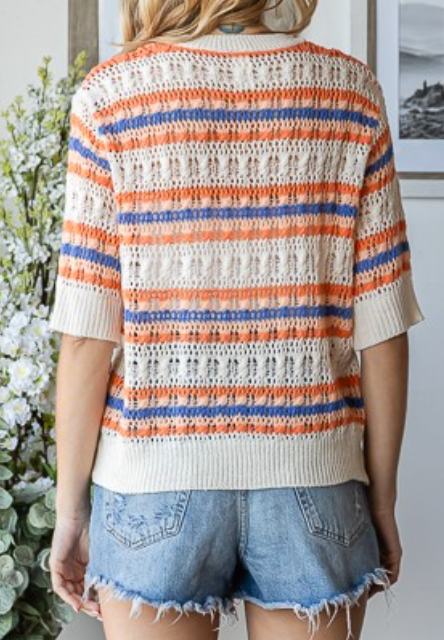 Crochet Stripe Sweater BLUE