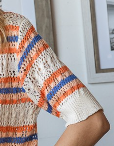 Crochet Stripe Sweater BLUE