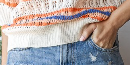 Crochet Stripe Sweater BLUE