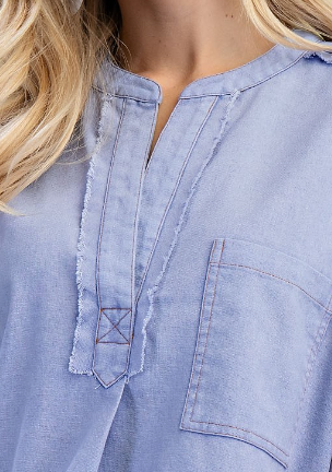 Fray Washed Linen Roll Sleeve PERIWINKLE